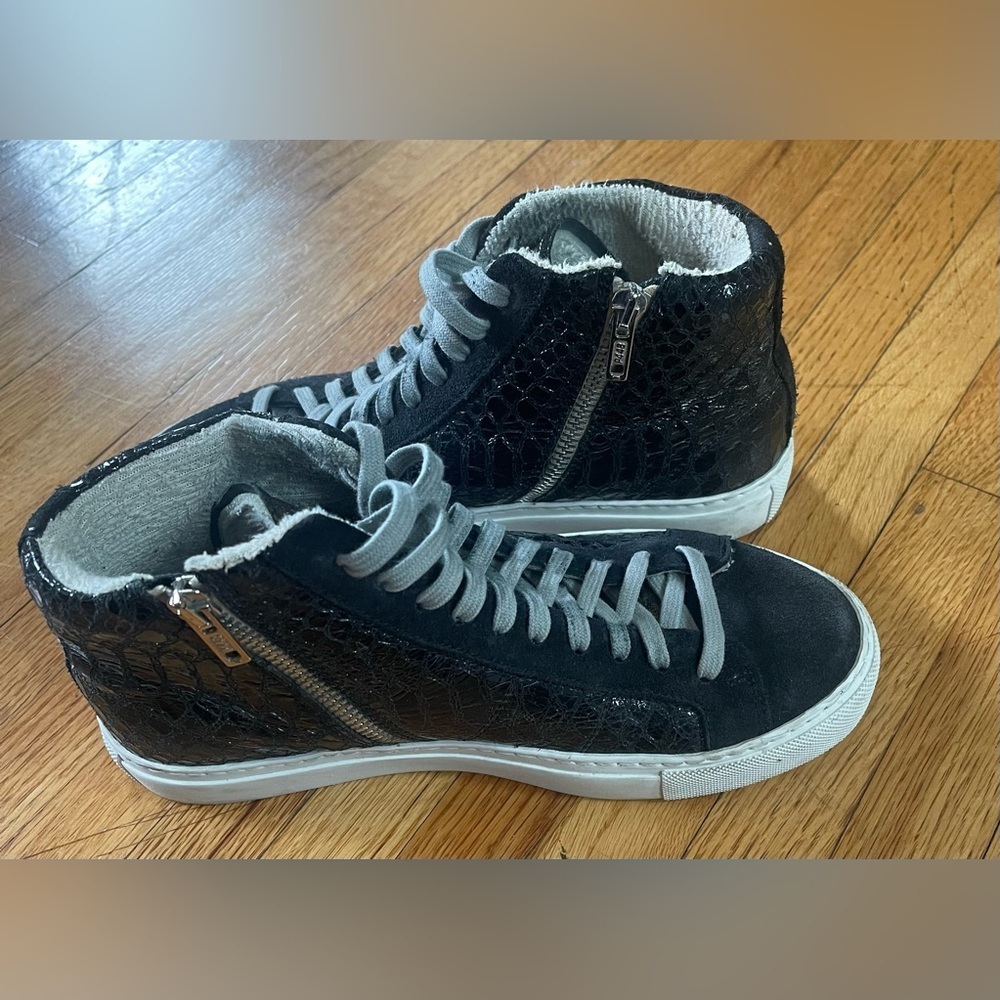 P448 Crock Black High-Top Sneakers with Silver Accents and Gold Tongue 37 - Picture 3 of 5